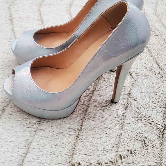Onlymaker Holographic Peep Toe High Heel Stiletto Platform Pump - Picture 4 of 8